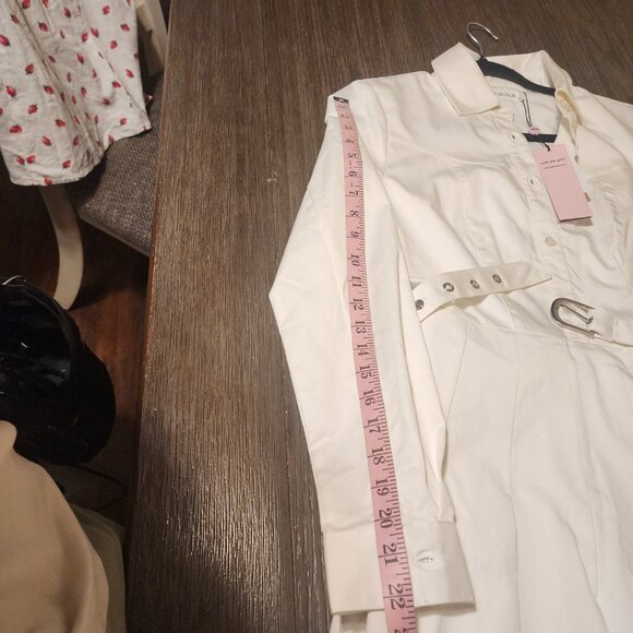 Avec Les Files Belted Cotton Blend Pleated Shirtdress NWT White Size 2 - Picture 6 of 13